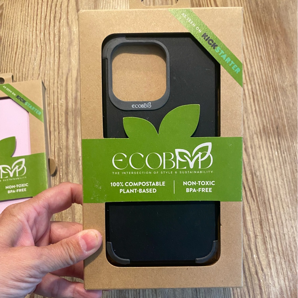 ECOBLVD 100% COMPOSTABLE BLACK PHONE CASE IPHONE 15 PRO MAX CAMERA RING NWT NIB
